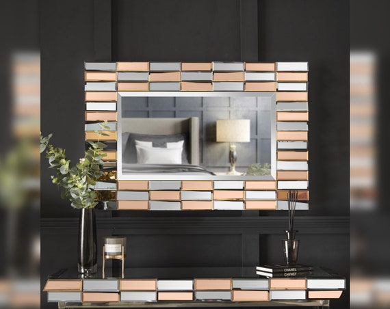 Knightsbridge Rose Gold Silver Wall Mirror Rectangle Mirrored Etsy