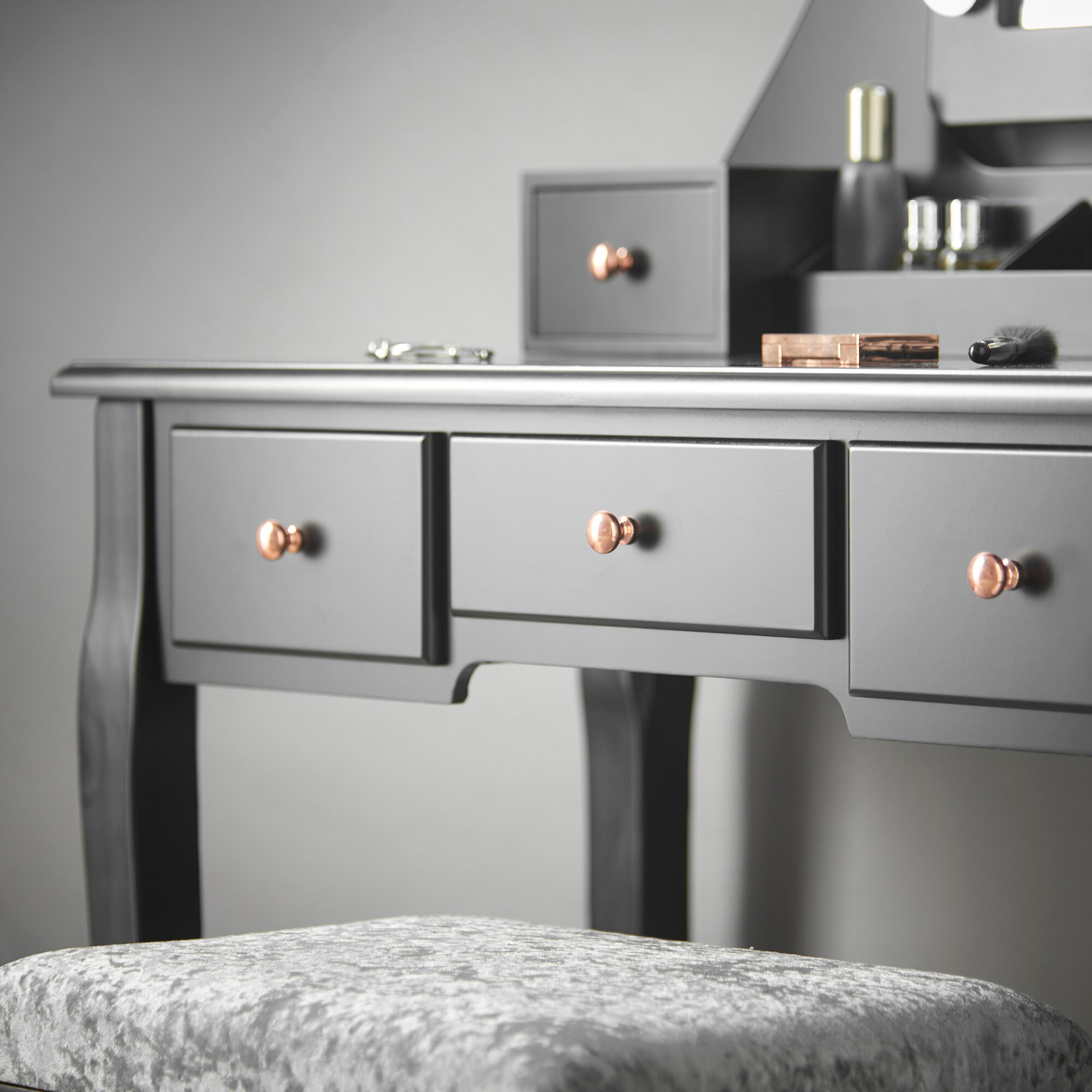 Black Dressing Table with Hollywood LED Lights & 5 Drawers Etsy