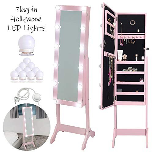 Free Standing Modern Full Length Mirror Jewellery Cabinet With Led