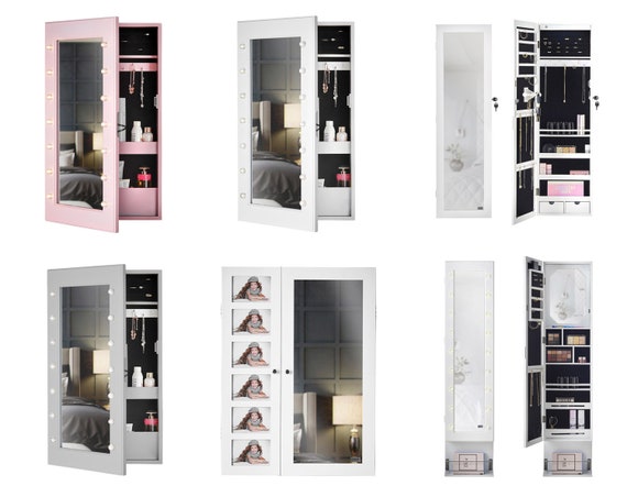 Wall Mounted Desktop Mirror Jewellery Mirrored Cabinet With Wall Mounted Desktop Mirror Jewellery, Over The Door Mirrored Hanging Beauty Armoire