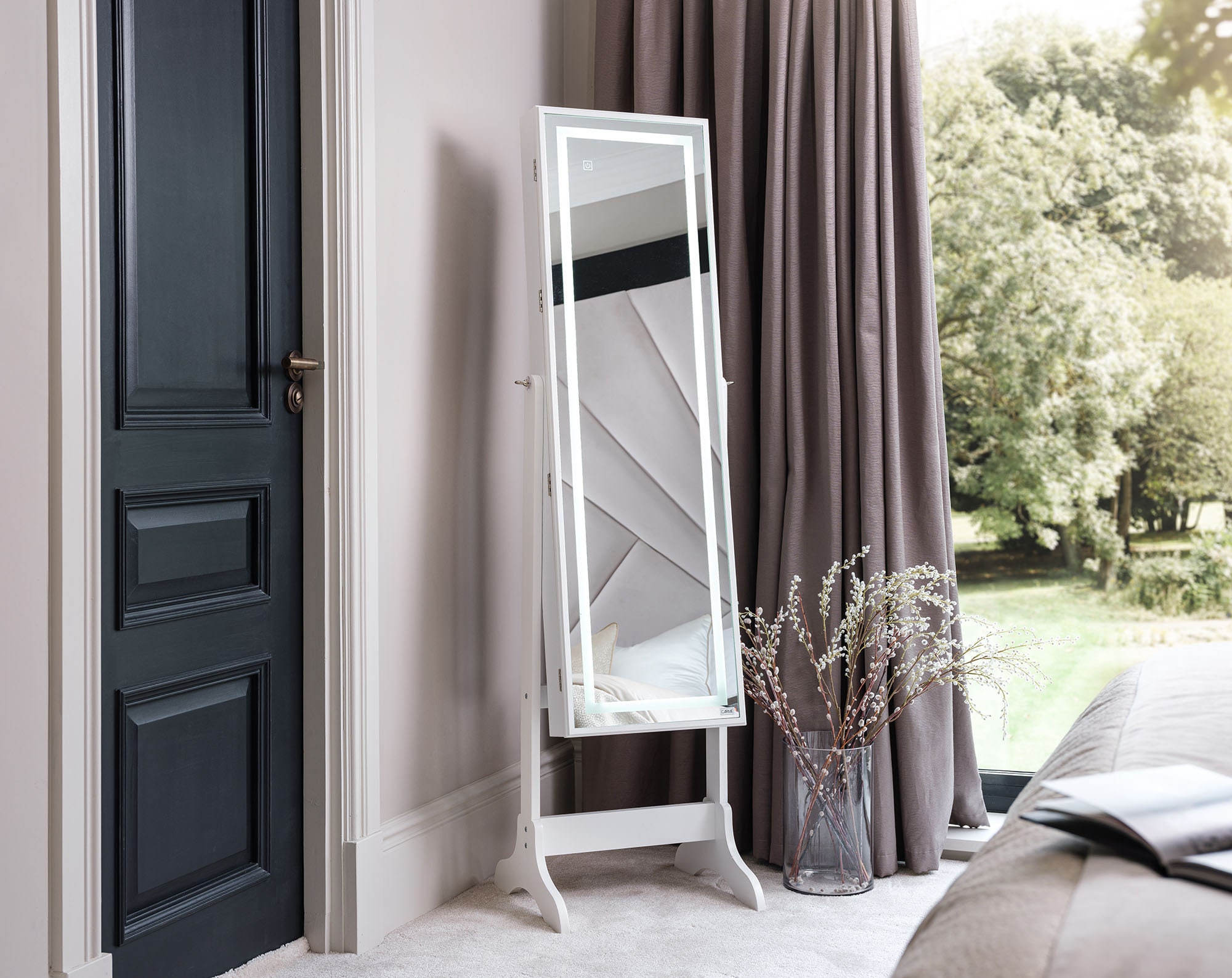 White Standing Full Length Mirror Jewellery Cabinet With Touch Full Length Mirror Jewellery Cabinet, Small Standing Mirror With Lights