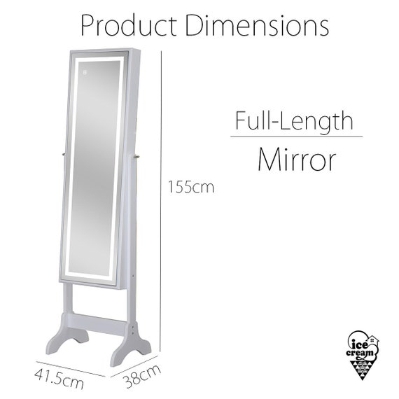 White Standing Full Length Mirror Jewellery Cabinet With Touch Etsy