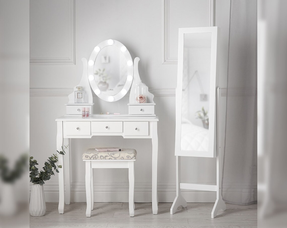 Dressing Table With LED Light Mirror and Stool Jewellery Etsy UK