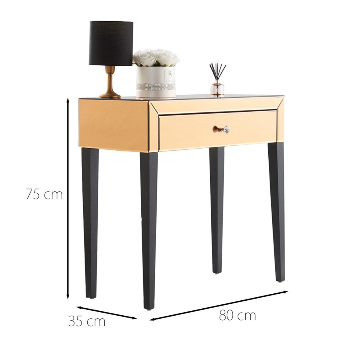 Laguna Rose Gold Mirrored Dressing Table With Drawer Crystal Etsy