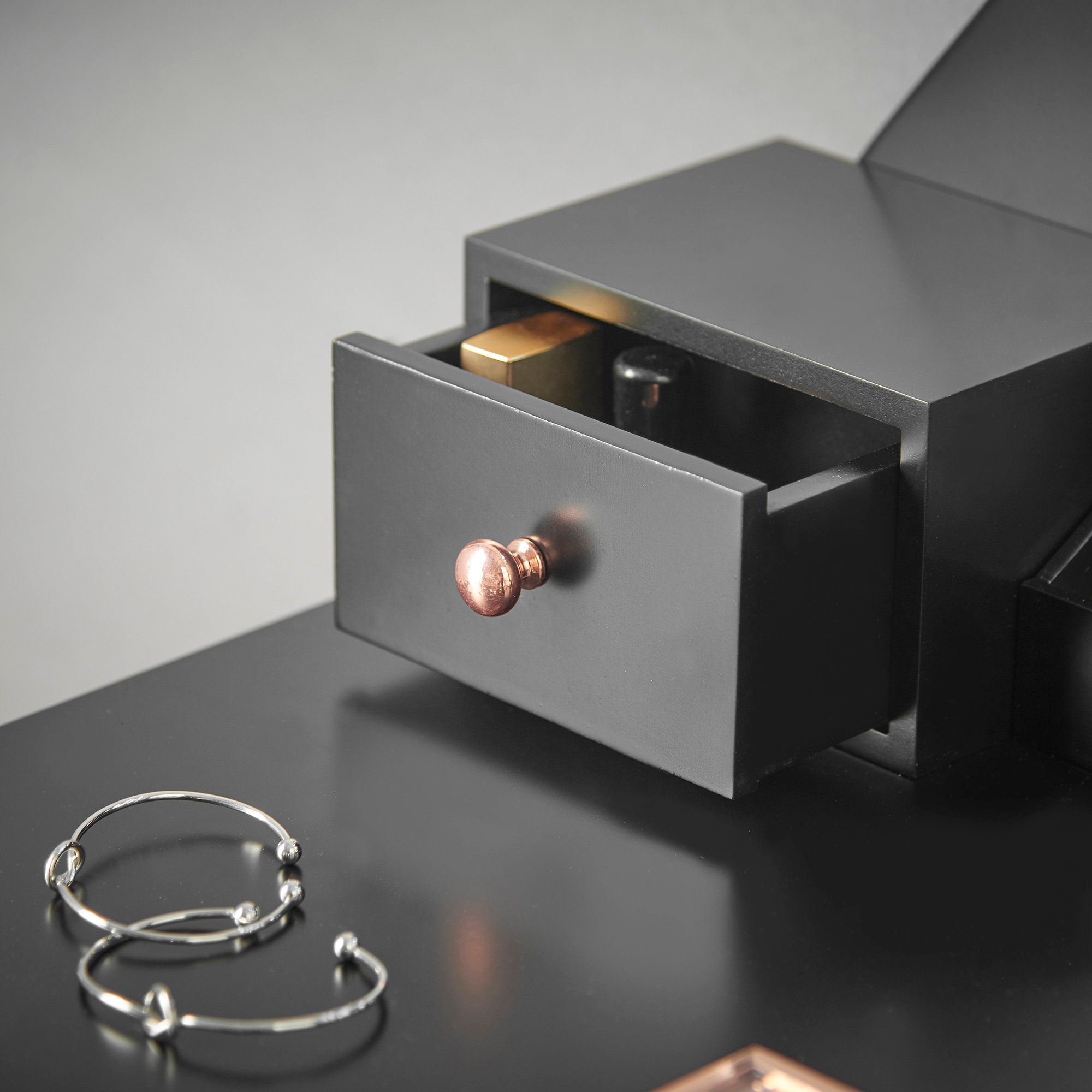 Black Dressing Table with Hollywood LED Lights & 5 Drawers Etsy