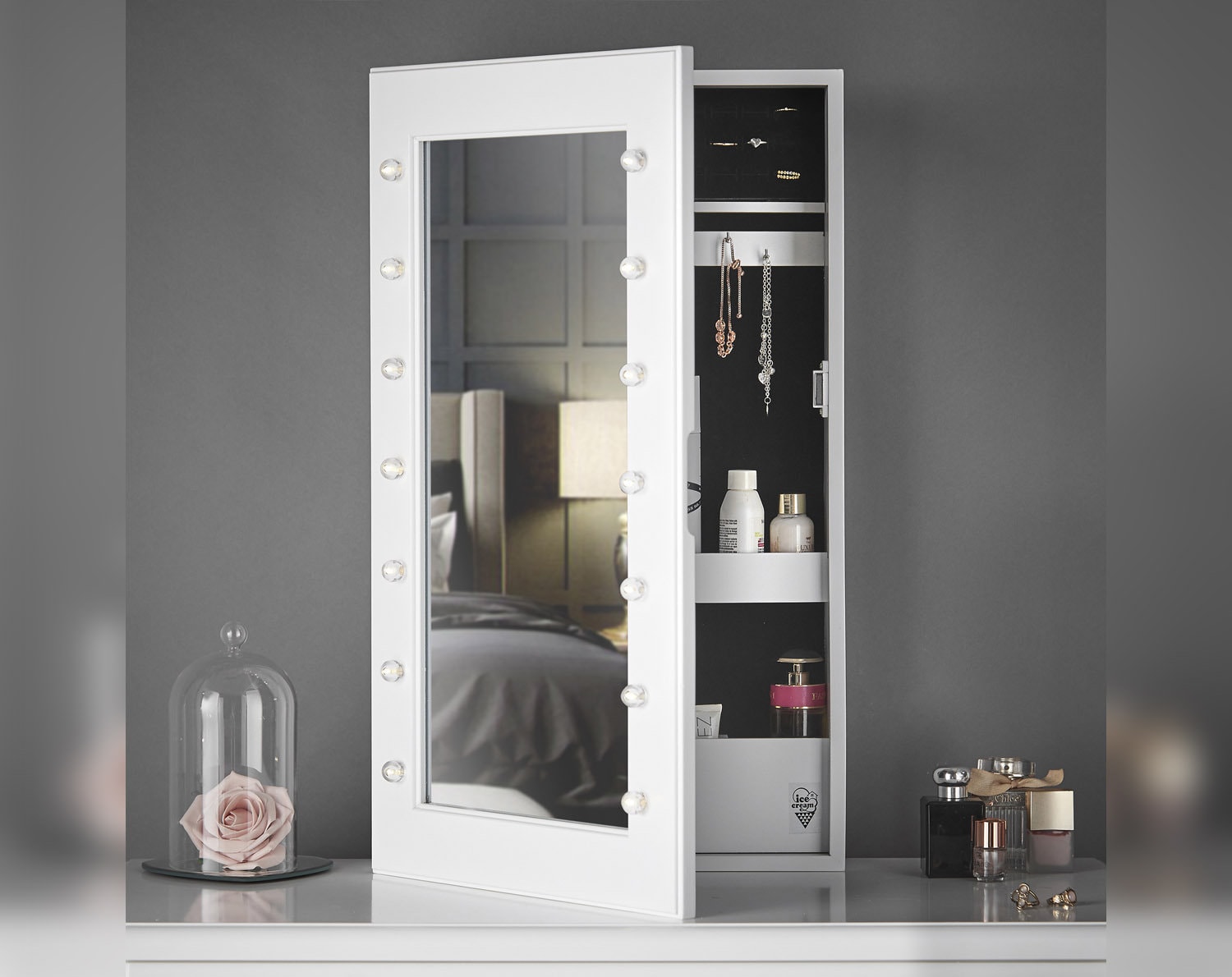 Wall Mounted Mirrored Jewellery Cabinet, Mirror Jewelry Cabinet For Bedroom