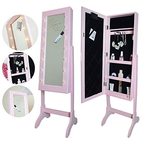 Free Standing Modern Full Length Mirror Jewellery Cabinet With Led