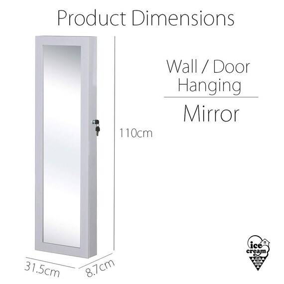 White Door Wall Mounted Mirror Jewellery Cabinet With Led Etsy etsy