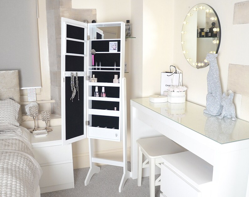 White Standing Full Length Mirror Jewellery Cabinet Storage Mirror Jewellery Cabinet Storage