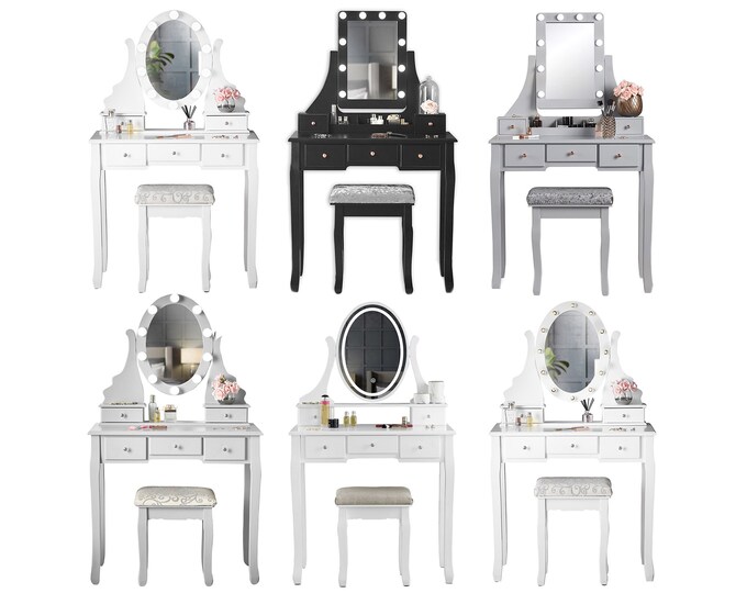 Luxury Dressing Table With Hollywood LED Lights & Mirror Stool Etsy UK