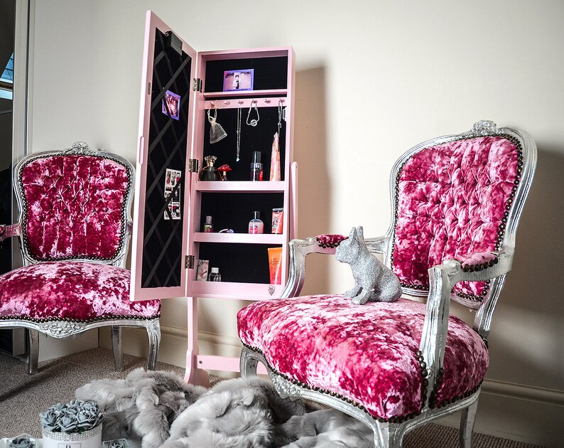 Pink Standing Mirror Cabinet Jewellery Organiser With Led Etsy