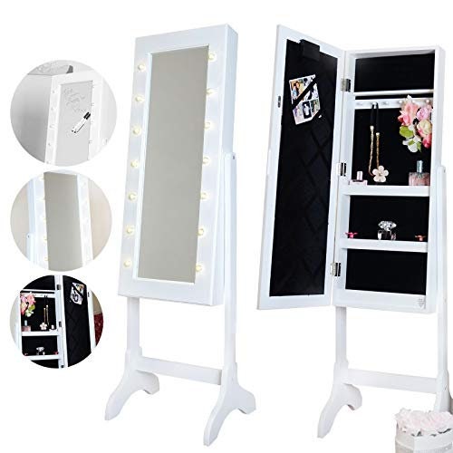 Free Standing Modern Full Length Mirror Jewellery Cabinet With Led