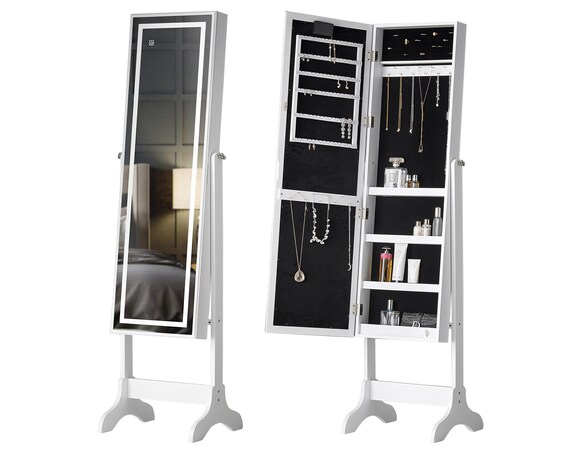 White Standing Full Length Mirror Jewellery Cabinet With Touch New Zealand Mirror Jewellery Cabinet, Full Length Mirror With Storage Nz