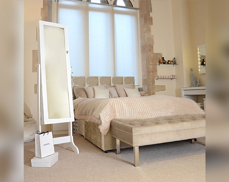 White Standing Full Length Mirror Jewellery Cabinet Organiser With 2 Drawers Lockable Storage
