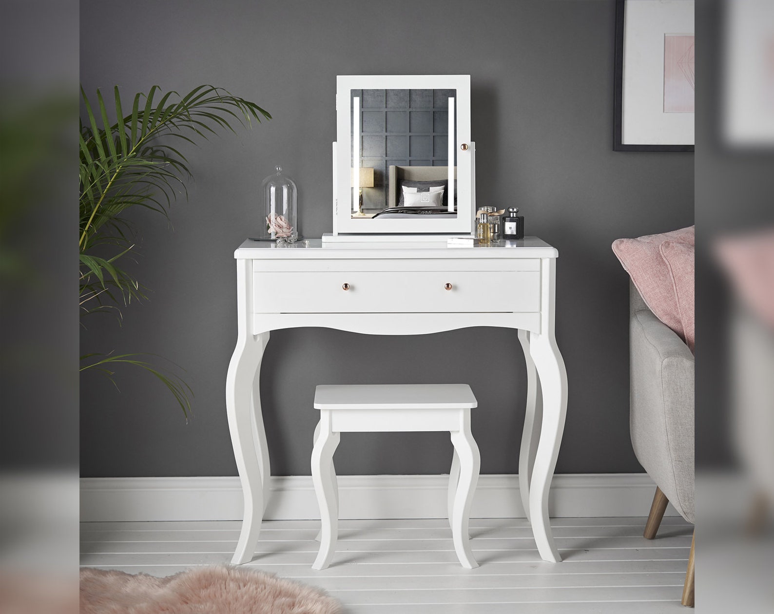 Sorrento White Dressing Table With Drawer Rose Gold Handles Etsy
