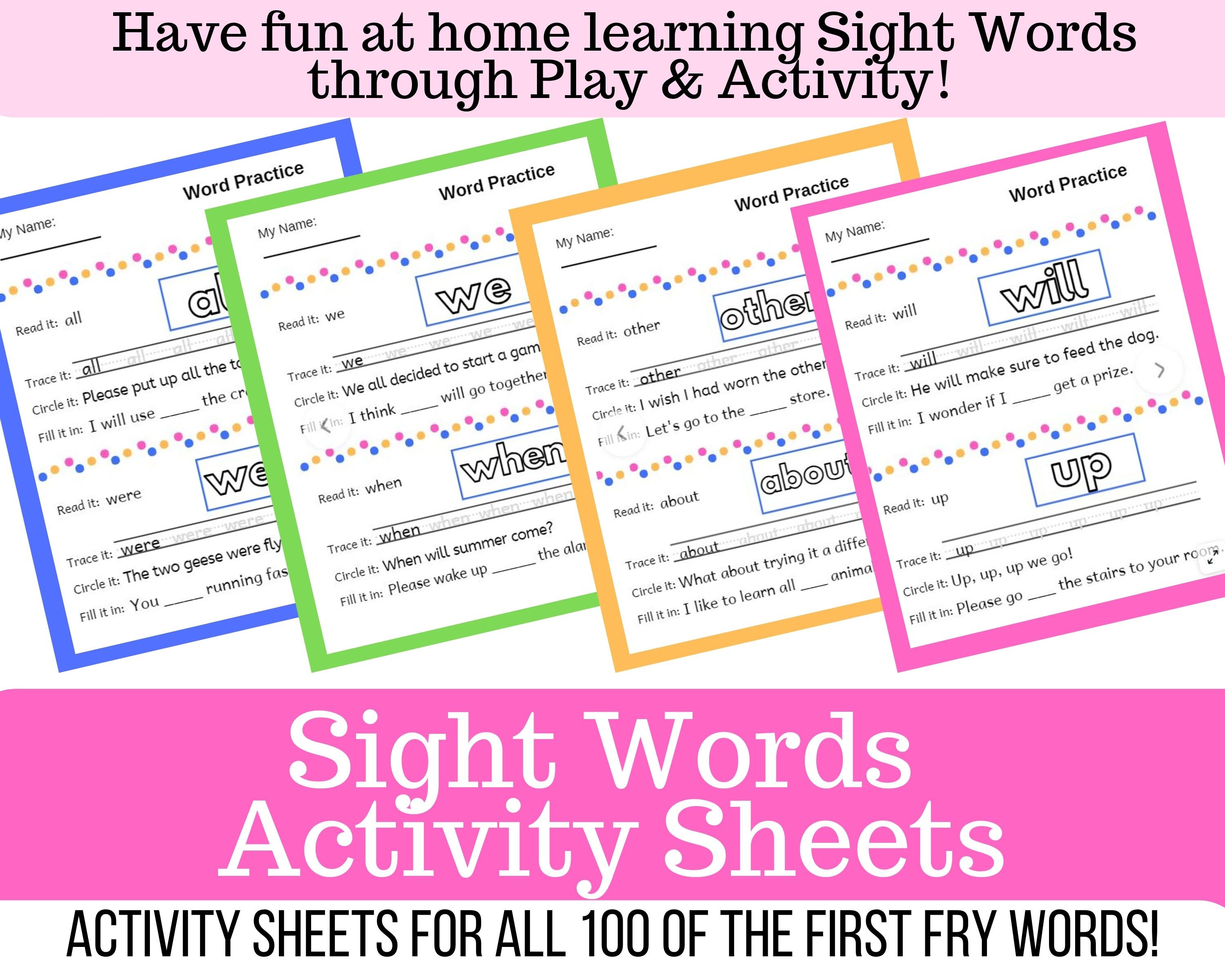 sight words activity sheets etsy ireland