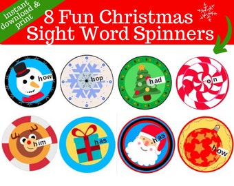 8 Sooo FUN & cute Christmas Sight Word Spinners!