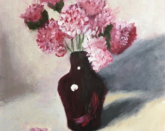 Floral - Unframed Oil Painting - Oil Painting Impressionist - Small Oil Painting - Classical - Pink Carnations