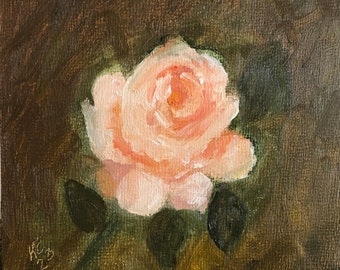 FLORAL - Unframed Oil Painting - Oil Painting Impressionist - Small Oil Painting - Classical - Coral Rose Single Study