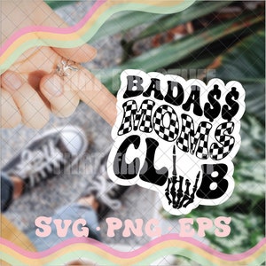 Badass moms club svg, badass moms club png, checkered svg png, trendy mom svg, trendy mom png, retro mom svg, retro mom png, mama svg png