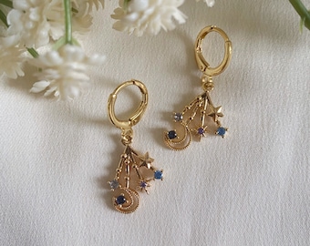 Gold Shooting Star Huggie Hoop Earrings, CZ Celestial Jewelry