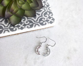 Sterling Silver Moon and Star Charm Earrings, Celestial Jewellery, Dainty Lunar Star Design, Gift for Her