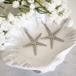 Silver Starfish Earrings, Starfish Jewellery, Silver Starfish Drop Earrings, Dangle Earrings, Nautical Jewellery, Women&#39;s Earrings