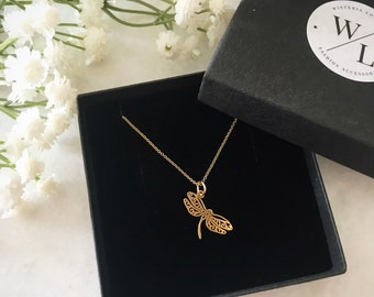 Filigree Dragonfly Necklace, Sterling Silver, Dragonfly Jewellery, Gold Dragonfly, Nature Necklace, Statement Necklace, Gifts for Her
