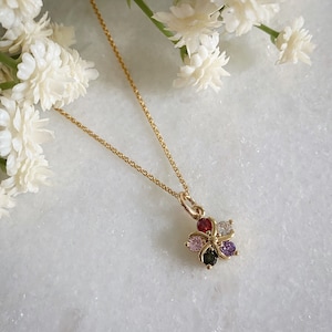 Multicoloured Flower Necklace, CZ Necklace, Flower Jewellery, Gold Filled Necklace, Bridesmaid Gift, Nature Inspired, Gifts for Her