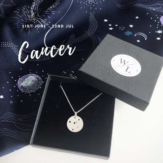 Edgy Jewelry Celestial Necklace Black Jewelry Cancer Constellation Necklace Cancer Necklace Zodiac Necklace Sterling Silver