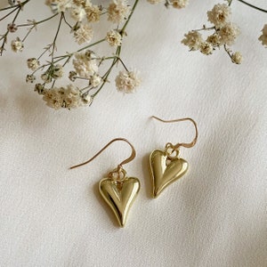 Gold Heart Earrings, Heart Jewellery, Valentines Day Gift, Drop Earrings, Dangle Earrings, Anniversary Gift, Bridesmaid Gift, Gifts for Her