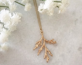 Gold Branch Necklace: Frosted Twig Pendant, Gold Filled Chain