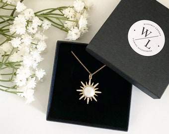 Sun Necklace, CZ Sun Pendant, Positivity Necklace, Celestial Jewellery, Boho Jewellery, Sunburst Necklace, Layered Necklace, Gifts for Her