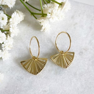 Gold Fan Hoop Earrings, Geometric Earrings, Vintage Inspired Earrings, Boho Style Earrings, Art Deco Fan Earrings, Gifts for Her