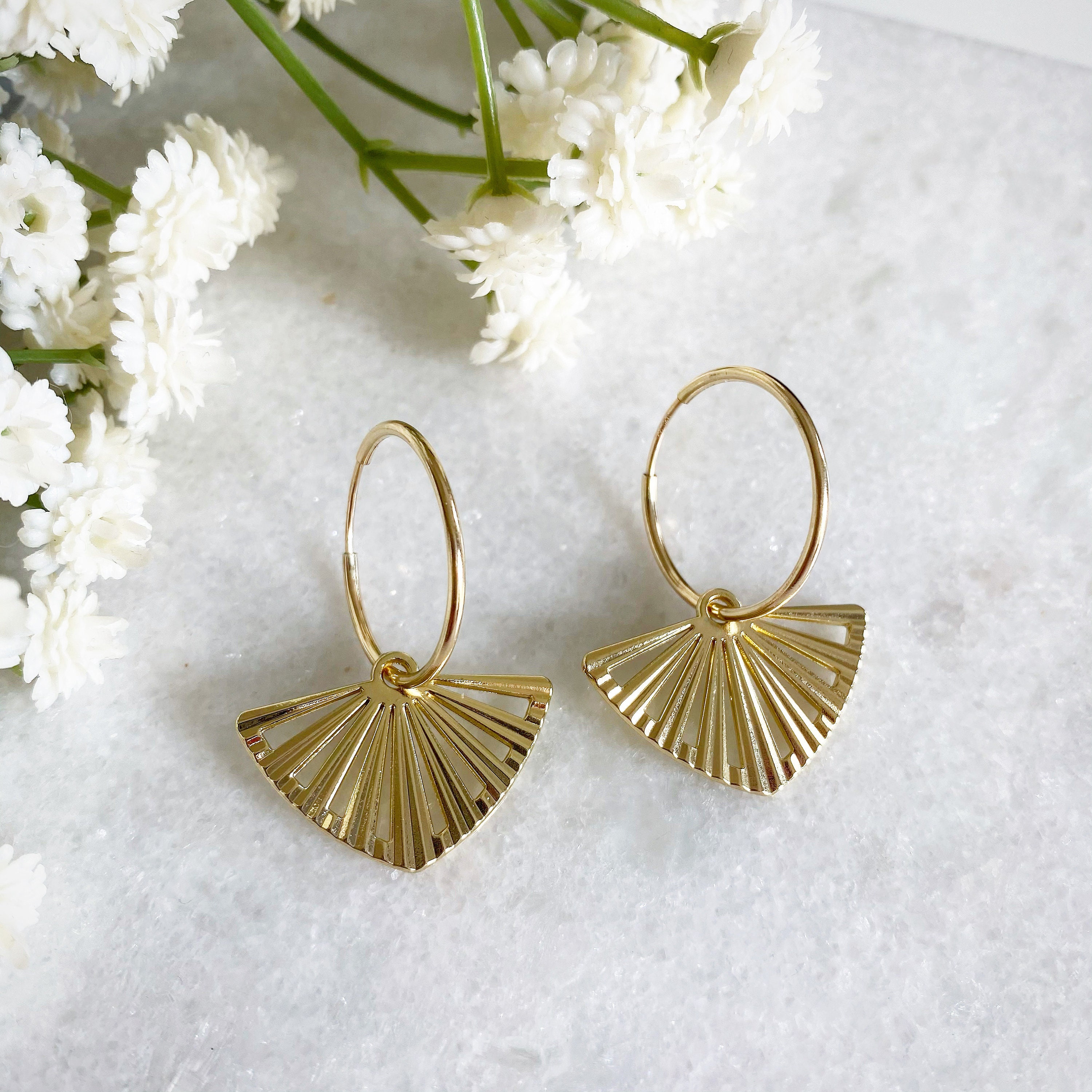 Gold fan earrings sale
