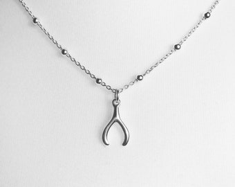 Sterling Silver Wishbone Necklace on Bobble Chain, Lucky Jewellery, Silver Wishbone Necklace, Womens Jewellery, Good Luck Gift