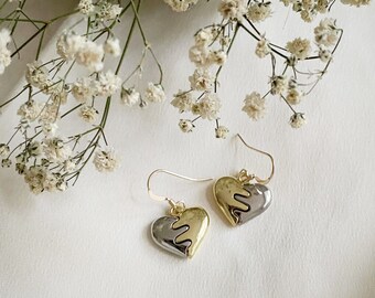 Mixed Metal Heart Earrings: Dangle Earrings