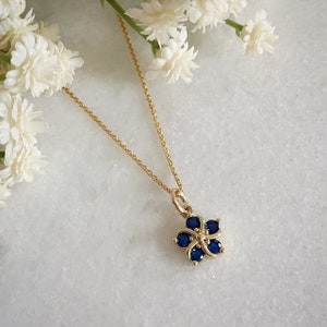 Sapphire Blue Flower Necklace, CZ Necklace, Flower Jewellery, Bridal Jewellery, Gold Filled Necklace, Nature Inspired, Gifts for Her