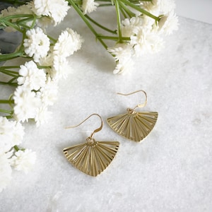 Gold Fan Earrings, Geometric Earrings, Drop Earrings, Dangle Earrings, Vintage Inspired, Boho Inspired, Art Deco Fan Earrings, Gifts for Her