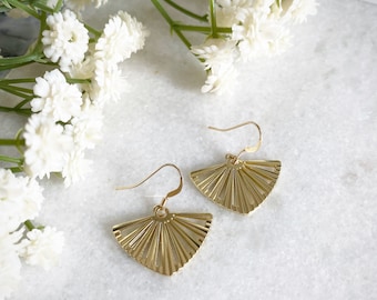 Gold Fan Earrings, Geometric Earrings, Drop Earrings, Dangle Earrings, Vintage Inspired, Boho Inspired, Art Deco Fan Earrings, Gifts for Her