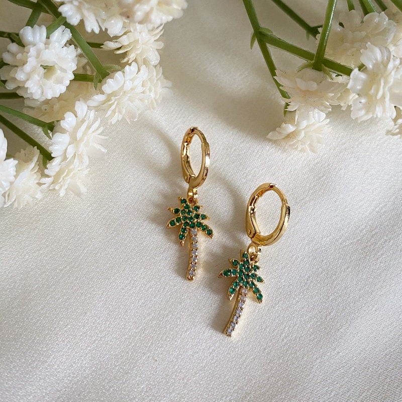 Palm Tree Huggie Earrings – Gold main image 0