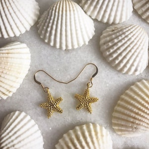 Small Gold Starfish Earrings | Starfish Jewellery | Small Starfish Drop Earrings | Dangle Earrings | Gold Jewellery | Womens Earrings |