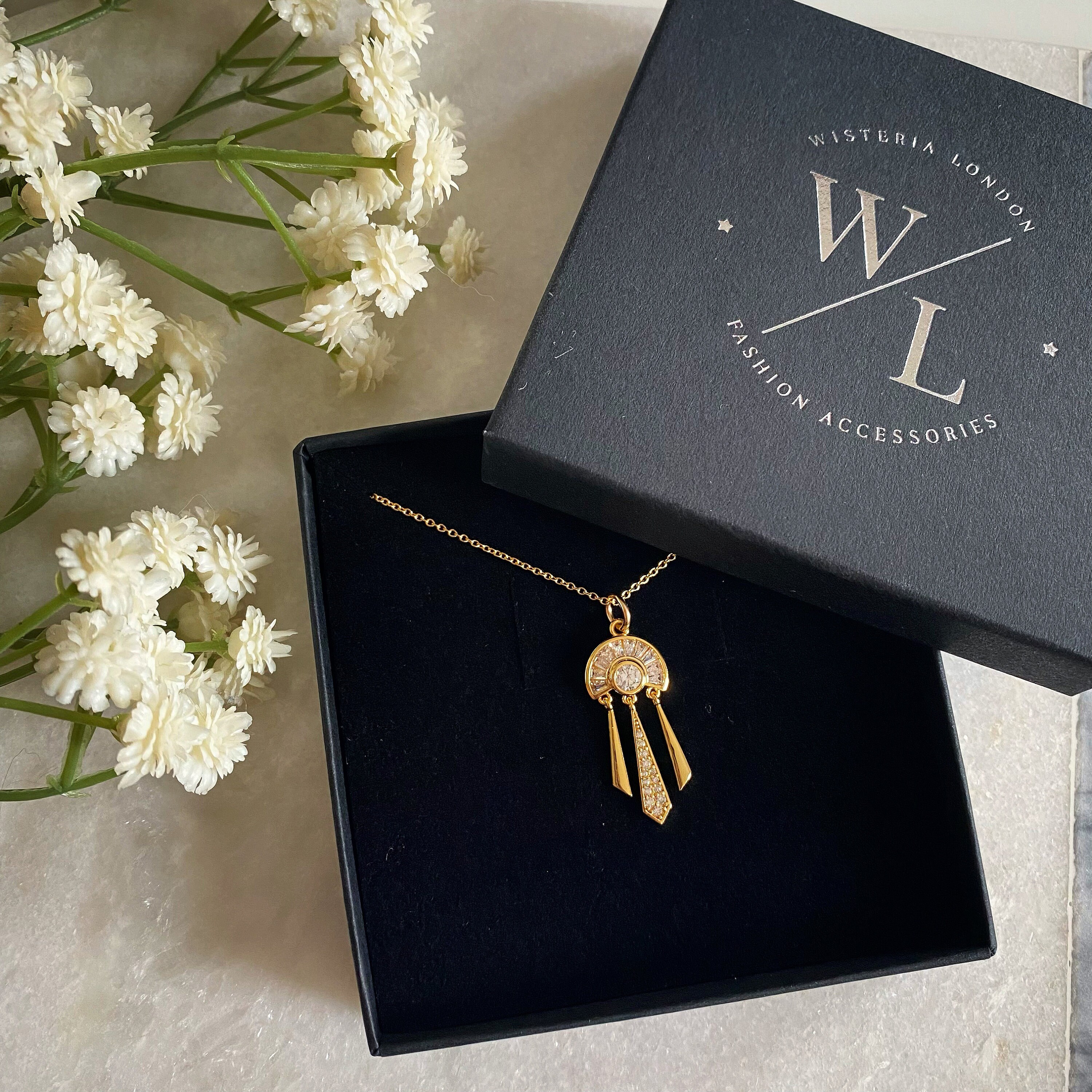 Gold Fan Chandelier Necklace Vintage Inspired Pendant Art Etsy