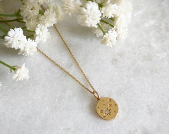 Star CZ Necklace, Star Coin Pendant, Celestial Jewellery, CZ Pendant, Circle Necklace, Coin Necklace, Star Jewellery, Gifts for Her