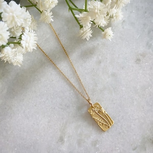 Gold Wildblumen Rechteck Halskette: Natur Inspirierter Blumen Anhänger
