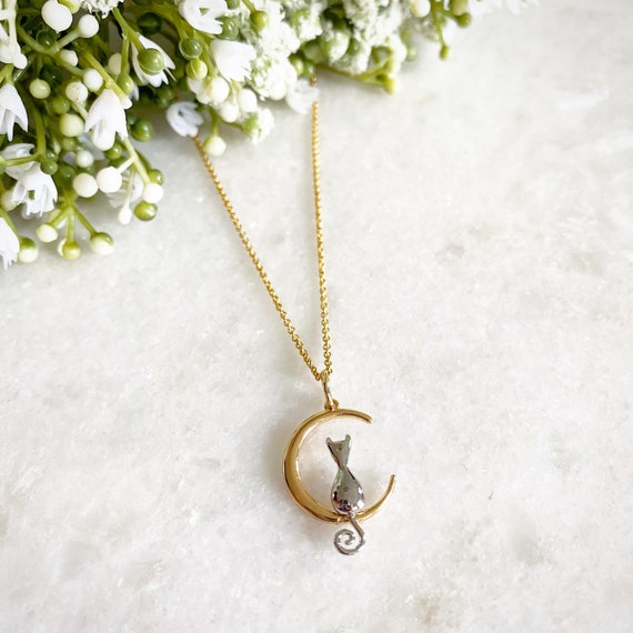 Moon and Cat Necklace Moon Jewellery Celestial Necklace Cat Necklace Cat Lover Crescent Moon Cat Charm Birthday Gift Gifts for Her Etsy