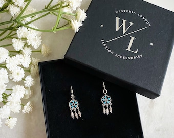 Dainty Dreamcatcher Earrings, Silver Earrings, Boho Inspired, Dreamcatcher Jewellery, Drop Earrings, Dangle Earrings, Gifts for Her