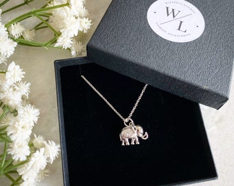 Elephant Necklace, Silver Elephant Pendant, Elephant Jewellery, Friendship Necklace, Wish Jewellery, Lucky Elephant, Gifts for Her