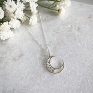 Sterling Silver Crescent Moon and Star Necklace: Celestial Jewellery