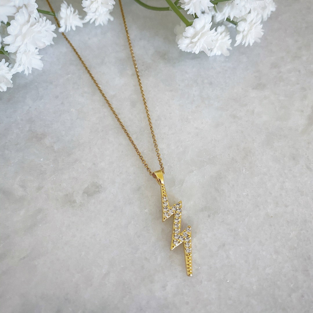 Lightning Bolt Necklace Lightning Bolt Jewellery Micro Pave Etsy